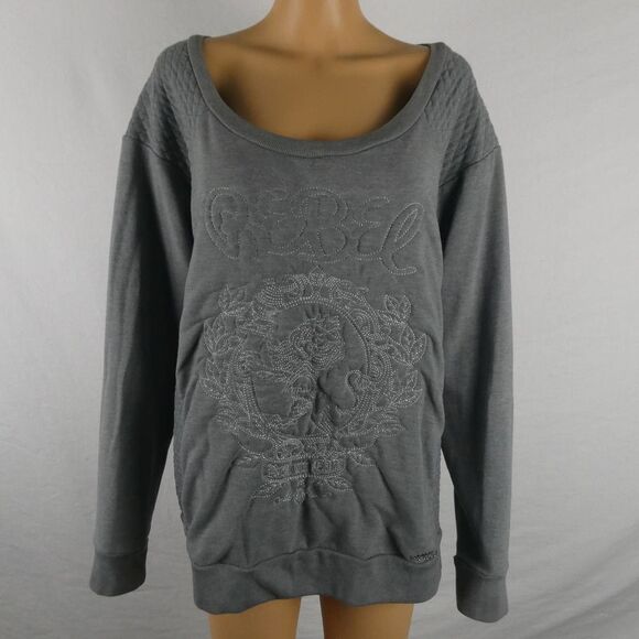 Torrid x Rebel Wilson Grey Pullover Scoop Neck Quilted Embroidered Sweater 2XL - Picture 2 of 12